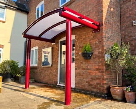 Example of entrance canopies made by Alotek Shelters